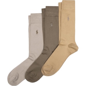 POLO RALPH LAUREN Men’s Super Soft Flat Dress Crew Socks – 3 Pair Pack – Heel-toe Reinforcement(Khaki Assorted)