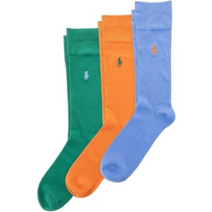 POLO RALPH LAUREN Men’s Super Soft Flat Dress Crew Socks – 3 Pair Pack – Heel-toe Reinforcement(Spring Blue)