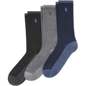 POLO RALPH LAUREN Men’s Tri-color Heather Crew Socks (3-Pair Pack)(Denim Heather)