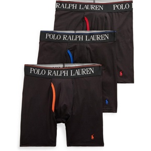 POLO RALPH LAUREN Men’s Underwear Boxer Briefs Pack, 3-Pack, 4D Flex Cooling Microfiber Underwear, Wicking Boxer Briefs(Black/Orange Black/ Royal Black Red – 3 Pack)