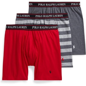 POLO RALPH LAUREN Underwear Boxer Brief, 3-Pack, Stretch Classic Fit, Moisture Wicking Pouch, Regular, Trunk & Long Leg(Red/Charcoal Heather Stripe/Charcoal Heather – 3 Pack)