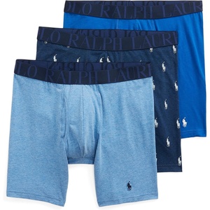 POLO RALPH LAUREN Underwear Boxer Brief, 3-Pack, Stretch Classic Fit, Moisture Wicking Pouch, Regular, Trunk & Long Leg(Royal Heather/ Blue Heather/Blue – 3 Pack)