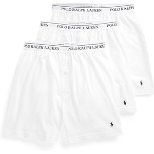 POLO RALPH LAUREN Underwear Boxers Pack, 3-Pack, Classic Fit Cotton Knit Boxer, 100% Cotton Moisture Wicking Boxers(White/Navy – 3 Pack)