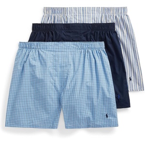 POLO RALPH LAUREN Underwear Boxers Pack, 3-Pack, Classic Fit Cotton Woven Men’s Underwear, (Big & Tall Availble)(Rimini Stripe/Muller Plaid/Cruise Navy)