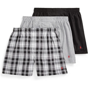 POLO RALPH LAUREN Underwear Boxers Pack, 3-Pack, Classic Fit Cotton Woven Men’s Underwear, (Big & Tall Availble)(Stripe/Red  Plaid/Red  Black/Red – 3 Pack)