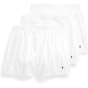 POLO RALPH LAUREN Underwear Boxers Pack, 3-Pack, Classic Fit Cotton Woven Men’s Underwear, (Big & Tall Availble)(White)