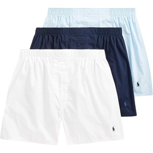 POLO RALPH LAUREN Underwear Boxers Pack, 3-Pack, Classic Fit Cotton Woven Men’s Underwear, (Big & Tall Availble)(White/Navy  Light Blue/Navy  Navy/Royal – 3 Pack)
