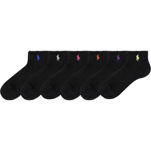 POLO RALPH LAUREN Women’s Performance Cotton Ankle Socks – 6 Pair Pack – Breathable Mesh & Sport Cushioning(Black Assorted)