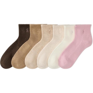 POLO RALPH LAUREN Women’s Performance Cotton Ankle Socks – 6 Pair Pack – Breathable Mesh & Sport Cushioning(Soft Pink)