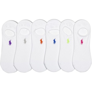 POLO RALPH LAUREN Women’s Performance Cotton Liner Socks – 6 Pair Pack – Breathable Mesh & Sport Cushioning(White Bright)