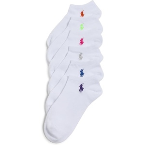 POLO RALPH LAUREN Women’s Ultra Low Cut Flat Knit Socks 6-Pack, White Assorted Bright Pony, numeric_4-numeric_10