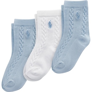 POLO RALPH LAUREN baby-girls Organic Cotton Socks – 3 Pair Pack – Soft Cable and Tossed Cotton(Soft Blue)