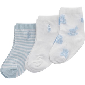 POLO RALPH LAUREN baby-girls Organic Cotton Socks – 3 Pair Pack – Soft Cable and Tossed Cotton(Soft Blue Bears)