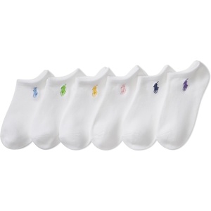 POLO RALPH LAUREN girls Classic Sport Low Cut Socks – 6 Pair Pack – Soft Lightweight Cotton Comfort(White)
