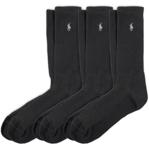 POLO RALPH LAUREN mens Tech Athletic Crew Socks – 3 Pair Pack – Sport Cushioned Arch Support(Black)