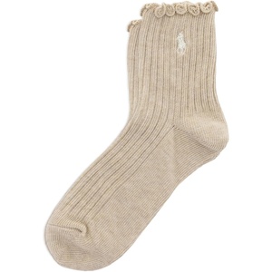 POLO RALPH LAUREN womens Lettuce Edge Ankle Socks – 1 Pair Pack – Sustainable Cotton Comfort(Oatmeal Heather)