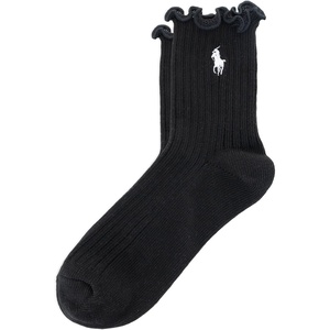 POLO RALPH LAUREN womens Lettuce Edge Ankle Socks – 1 Pair Pack – Sustainable Cotton Comfort(Solid Black)