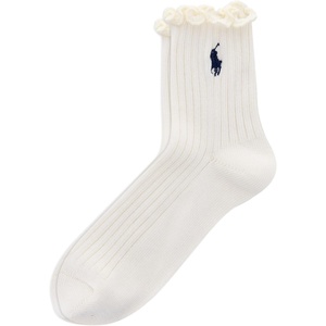 POLO RALPH LAUREN womens Lettuce Edge Ankle Socks – 1 Pair Pack – Sustainable Cotton Comfort(Solid White)