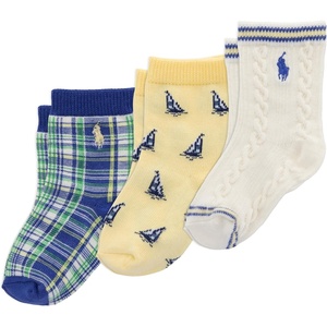 Polo Ralph Lauren Baby Boy’s Nautical Sailing Ankle Socks – 3 Pair Pack(Sailing Ivory)