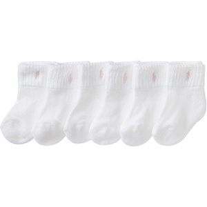 Polo Ralph Lauren Baby’s Classic Sport Ankle Socks, 6 Pair Pack, Soft Stretchy Yarn & Stay Up Top(White)