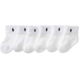 Polo Ralph Lauren Baby’s Classic Sport Ankle Socks, 6 Pair Pack, Soft Stretchy Yarn & Stay Up Top(White Black Pony)