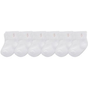 Polo Ralph Lauren Baby’s Classic Sport Ankle Socks, 6 Pair Pack, Soft Stretchy Yarn & Stay Up Top(White Pink Cotton)