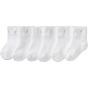 Polo Ralph Lauren Baby’s Classic Sport Ankle Socks, 6 Pair Pack, Soft Stretchy Yarn & Stay Up Top(White Pink Pony)