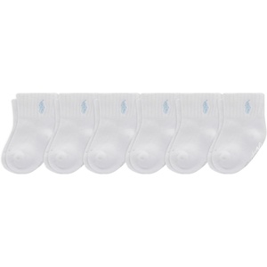 Polo Ralph Lauren Baby’s Classic Sport Ankle Socks, 6 Pair Pack, Soft Stretchy Yarn & Stay Up Top(White Soft Blue Pony)