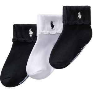 Polo Ralph Lauren Baby’s Scalloped Edge Turn Cuff Ankle Socks, 3 Pair Pack(Navy White)