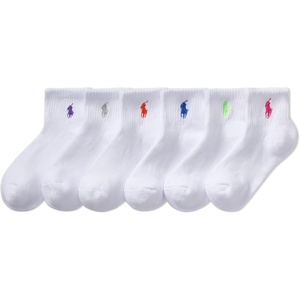 Polo Ralph Lauren Girls’ Athletic Performance Ankle Socks – 6 Pair Pack – Soft Cushioned Comfort(White Bright Cotton)