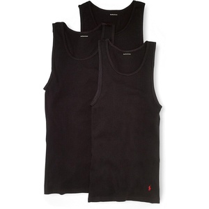 Polo Ralph Lauren Mens Classic Fit Cotton Tanks 3-Packs(Black/Red – 3 Pack)