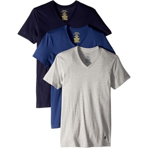 Polo Ralph Lauren Men’s Classic Fit Cotton V-Neck Undershirt 3-Pack(Andover Heather/Bali Blue/Cruise Navy)