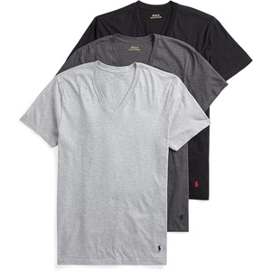 Polo Ralph Lauren Men’s Classic Fit Cotton V-Neck Undershirt 3-Pack(Andover Heather/Polo Black  Madison Heather/Polo Black  Polo Black/Red – 3 Pack)