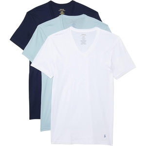 Polo Ralph Lauren Men’s Classic Fit Cotton V-Neck Undershirt 3-Pack(White/Surf Blue/Cruise Navy)