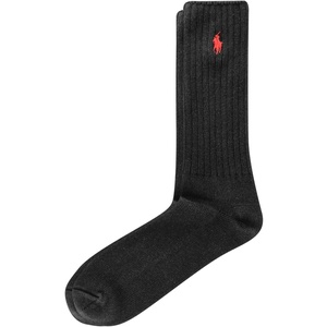 Polo Ralph Lauren Men’s Cotton Ribbed Dress Crew Socks – 1 Pair Pack – Solid Color Cushioned Comfort(Black)