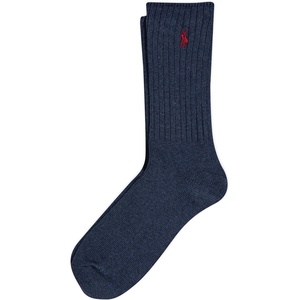 Polo Ralph Lauren Men’s Cotton Ribbed Dress Crew Socks – 1 Pair Pack – Solid Color Cushioned Comfort(Denim)