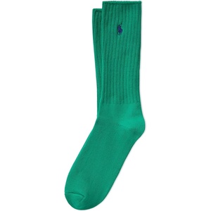 Polo Ralph Lauren Men’s Cotton Ribbed Dress Crew Socks – 1 Pair Pack – Solid Color Cushioned Comfort(Green)