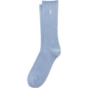 Polo Ralph Lauren Men’s Cotton Ribbed Dress Crew Socks – 1 Pair Pack – Solid Color Cushioned Comfort(Light Blue)