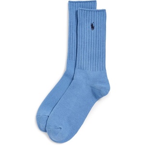 Polo Ralph Lauren Men’s Cotton Ribbed Dress Crew Socks – 1 Pair Pack – Solid Color Cushioned Comfort(Medium Blue)