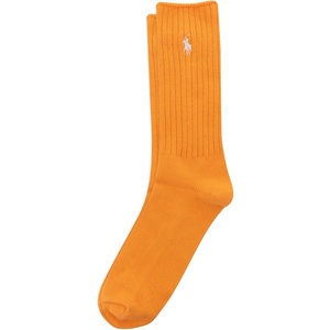 Polo Ralph Lauren Men’s Cotton Ribbed Dress Crew Socks – 1 Pair Pack – Solid Color Cushioned Comfort(Neon Orange)