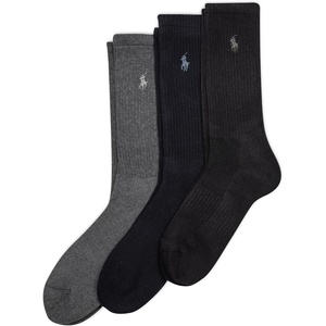 Polo Ralph Lauren Men’s Ribbed Casual Crew Sock 3-Pack(Gray Assorted)