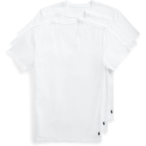 Polo Ralph Lauren Mens Slim Fit Stretch V-Neck Undershirts 3-Pack(White/Navy – 3 Pack)