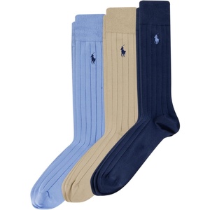 Polo Ralph Lauren Men’s Super Soft Ribbed Dress Crew Socks (3-Pack)(Blue Assorted)