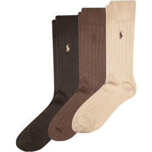 Polo Ralph Lauren Men’s Super Soft Ribbed Dress Crew Socks (3-Pack)(Brown Assorted)
