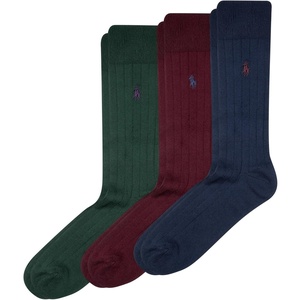 Polo Ralph Lauren Men’s Super Soft Ribbed Dress Crew Socks (3-Pack)(Navy Assorted)