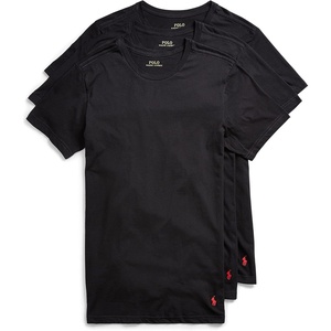 Polo Ralph Lauren Men’s T-Shirt Pack, 3-Pack, Cotton Men’s Clothing Crewneck Undershirt, Slim Fit Short-Sleeve Tees(Polo Black/Red – 3 Pack)