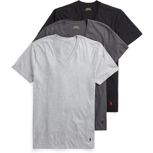 Polo Ralph Lauren Men’s T-Shirt Pack, 3-Pack, Cotton Men’s Clothing V-Neck Undershirt, Slim Fit Tees, Moisture-Wicking(Andover Heather/Black  Heather/Black  Black/Red – 3 Pack)
