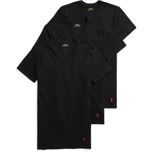 Polo Ralph Lauren Men’s T-Shirt Pack, 3-Pack, Cotton Men’s Clothing V-Neck Undershirt, Slim Fit Tees, Moisture-Wicking(Black/Red – 3 Pack)