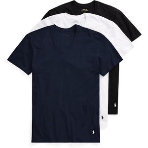 Polo Ralph Lauren Men’s T-Shirt Pack, 3-Pack, Cotton Men’s Clothing V-Neck Undershirt, Slim Fit Tees, Moisture-Wicking(Navy/White  White/Navy  Black/White – 3 Pack)