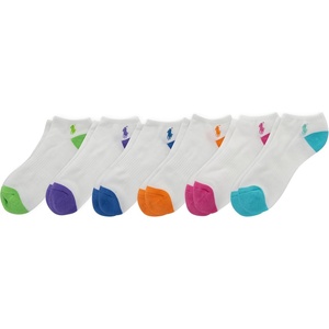 Polo Ralph Lauren boys Classic Sport Low Cut Socks – 6 Pair Pack – Soft Stretchy Yarn & Arch Support(Multicolor Tip)